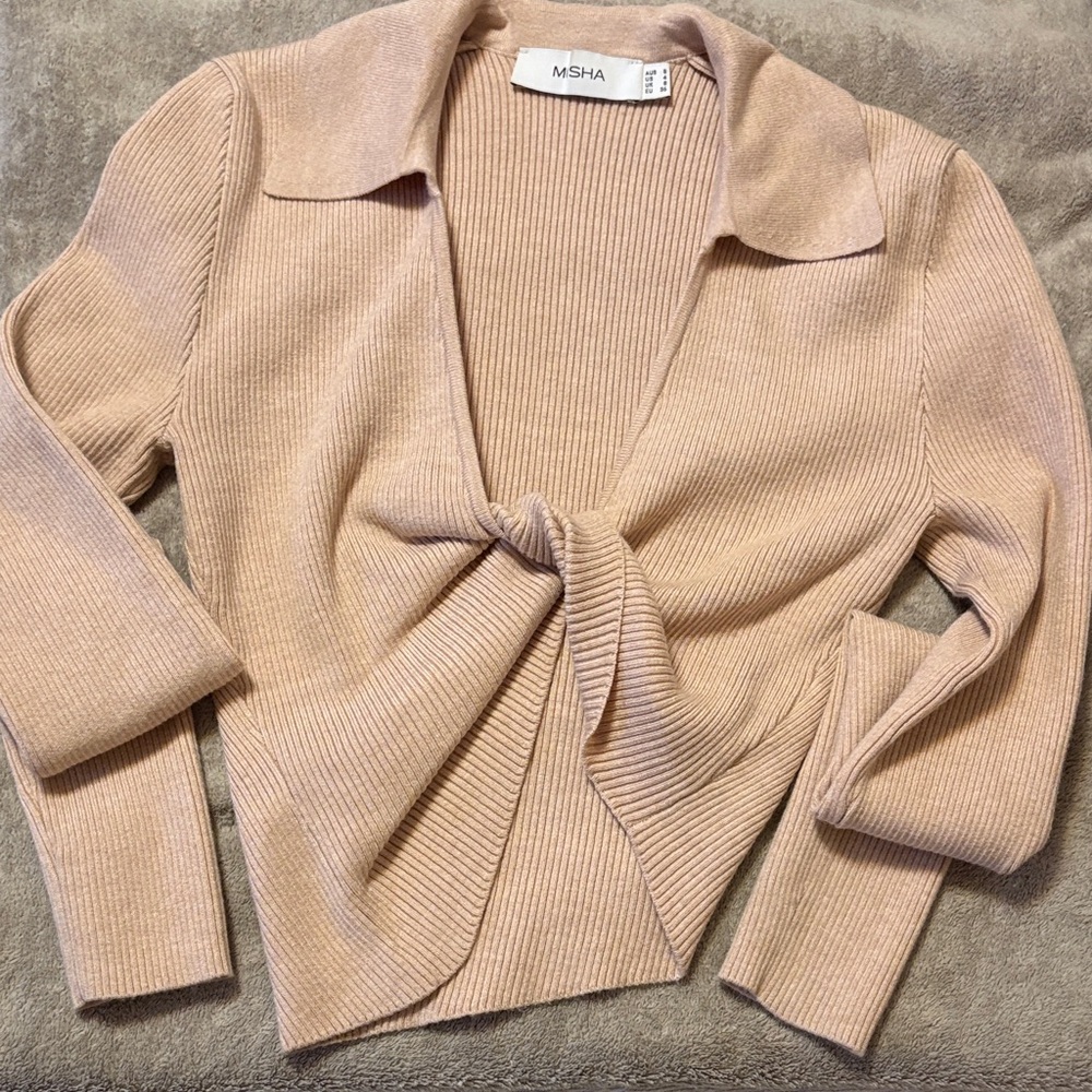 MISHA COLLECTION Beige Knotted Cardigan